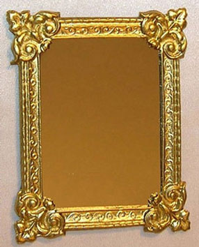 Dollhouse Miniature Mirror, Large Rectangle, Gold Color